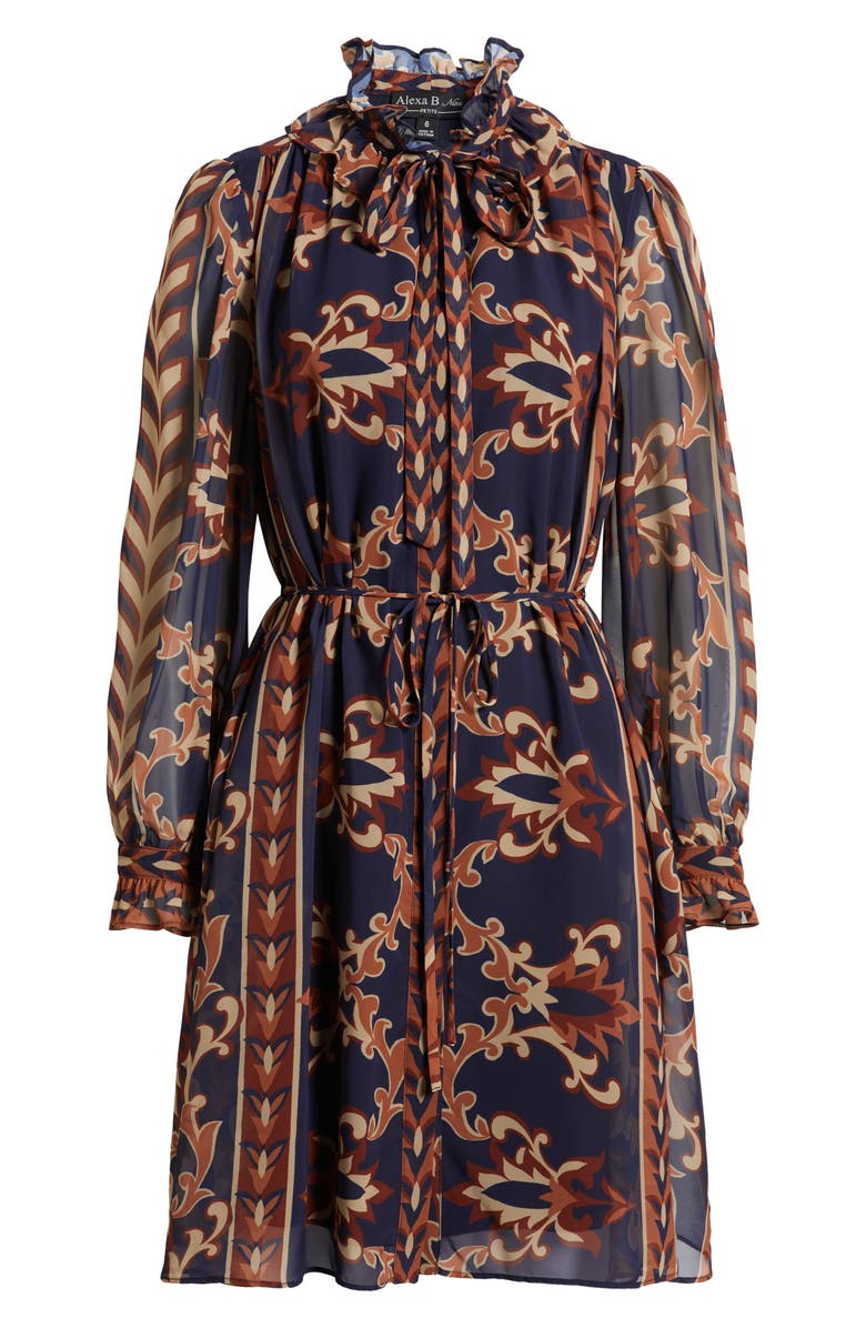 Julia Jordan Florentine Print Long Sleeve Tie Neck Shirtdress, Alternate, color, Navy Multi