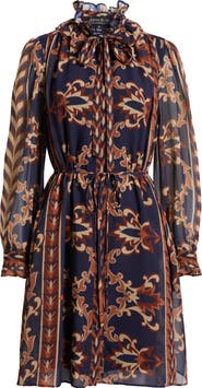 Julia Jordan Florentine Print Long Sleeve Tie Neck Shirtdress