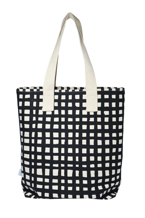 Dance Happy Grid Carry All Tote Bag In Black