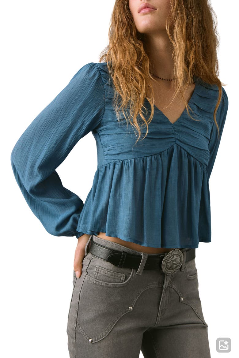 Ruched Flowy Top, Main, color, PETROL BLUE