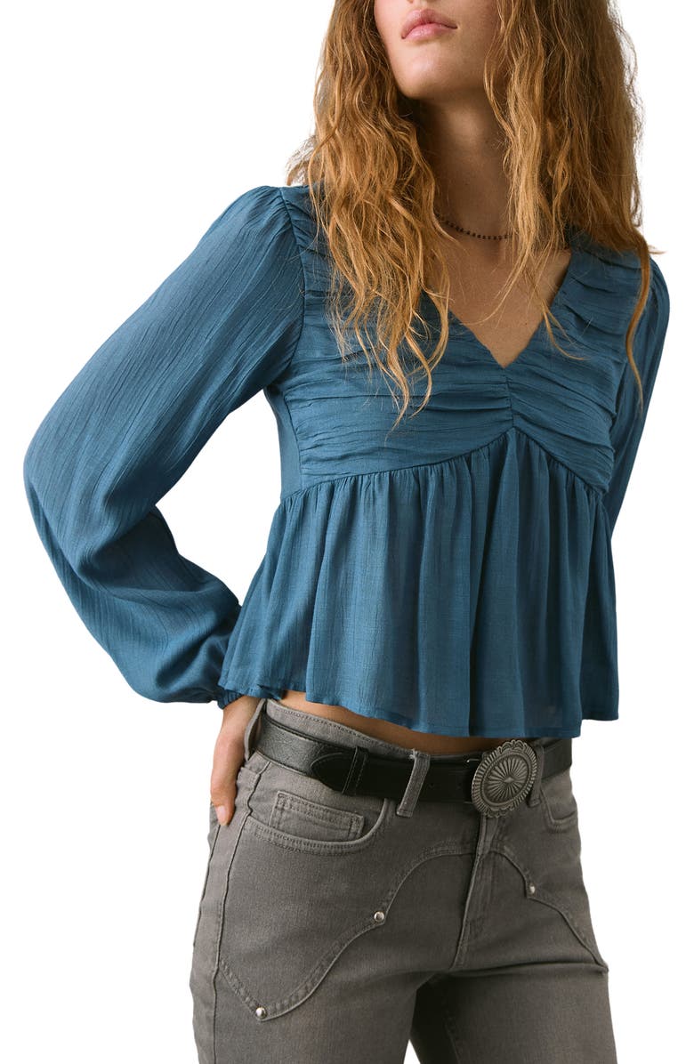 MANGO TEEN Ruched Flowy Top, Main, color, Petrol Blue