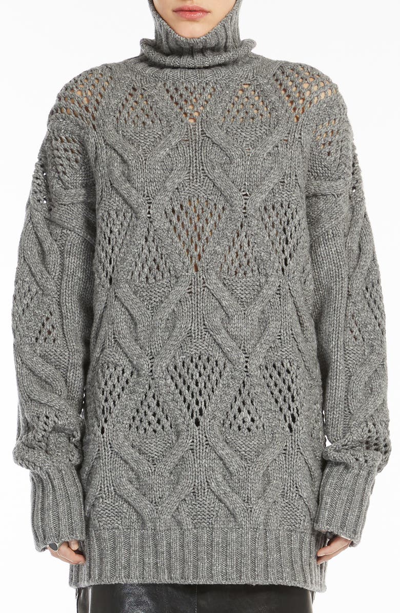 SPORTMAX Oversize Open Stitch Wool Blend Turtleneck Sweater, Main, color, 