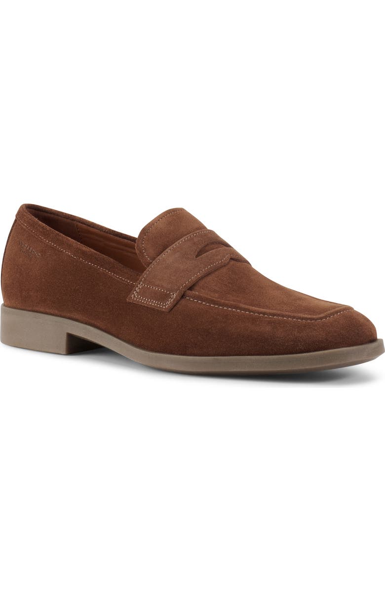 Vagabond Shoemakers Troy Square Toe Suede Penny Loafer, Main, color, Cocoa Brown