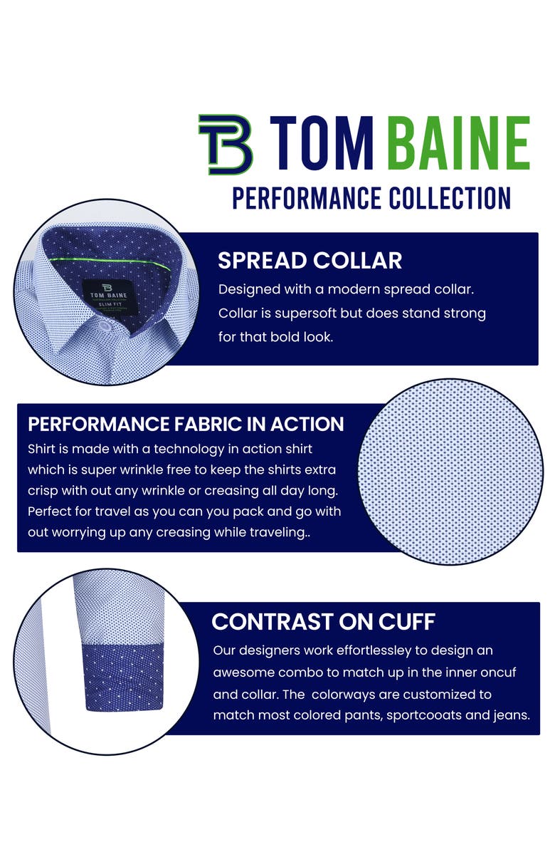 TOM BAINE Slim Fit Performance Stretch Long Sleeve Button Front Shirt, Alternate, color, Sky Blue