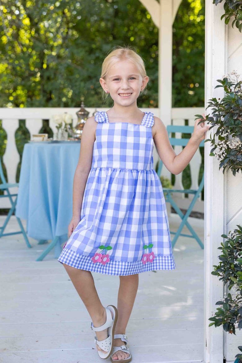 Gingham Dress With Flower Cherries, Alternate, color, Blue/White