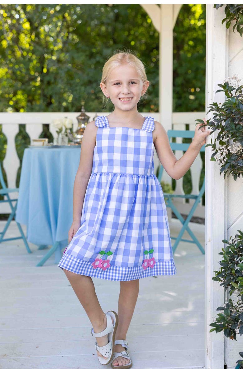 Florence Eiseman Gingham Dress With Flower Cherries, Alternate, color, Blue/White