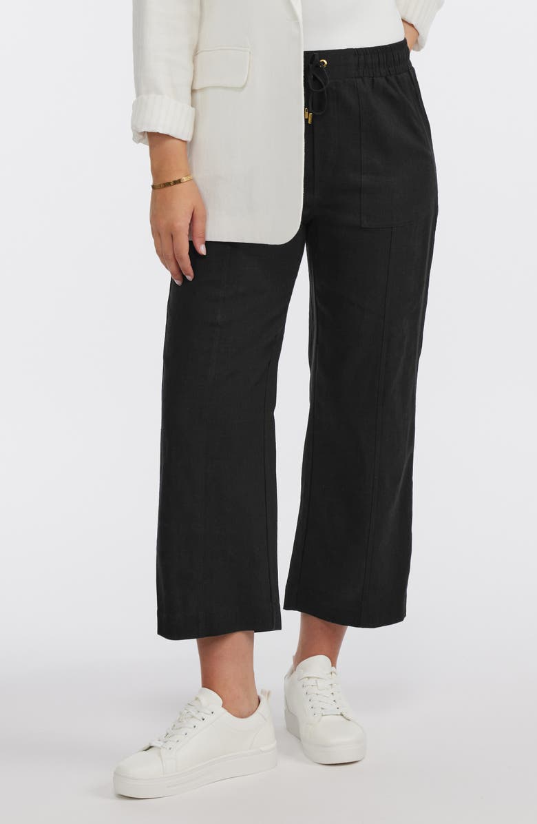 Ellen Tracy Wide Leg Linen Blend Drawstring Crop Pants, Main, color, 
