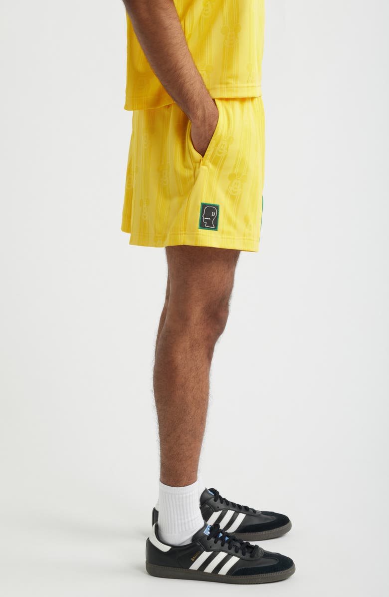 adidas Originals x Brain Dead Disney Football Shorts, Alternate, color, Bold Gold