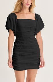 CRESCENT Puff Sleeves Ruched Mini Dress