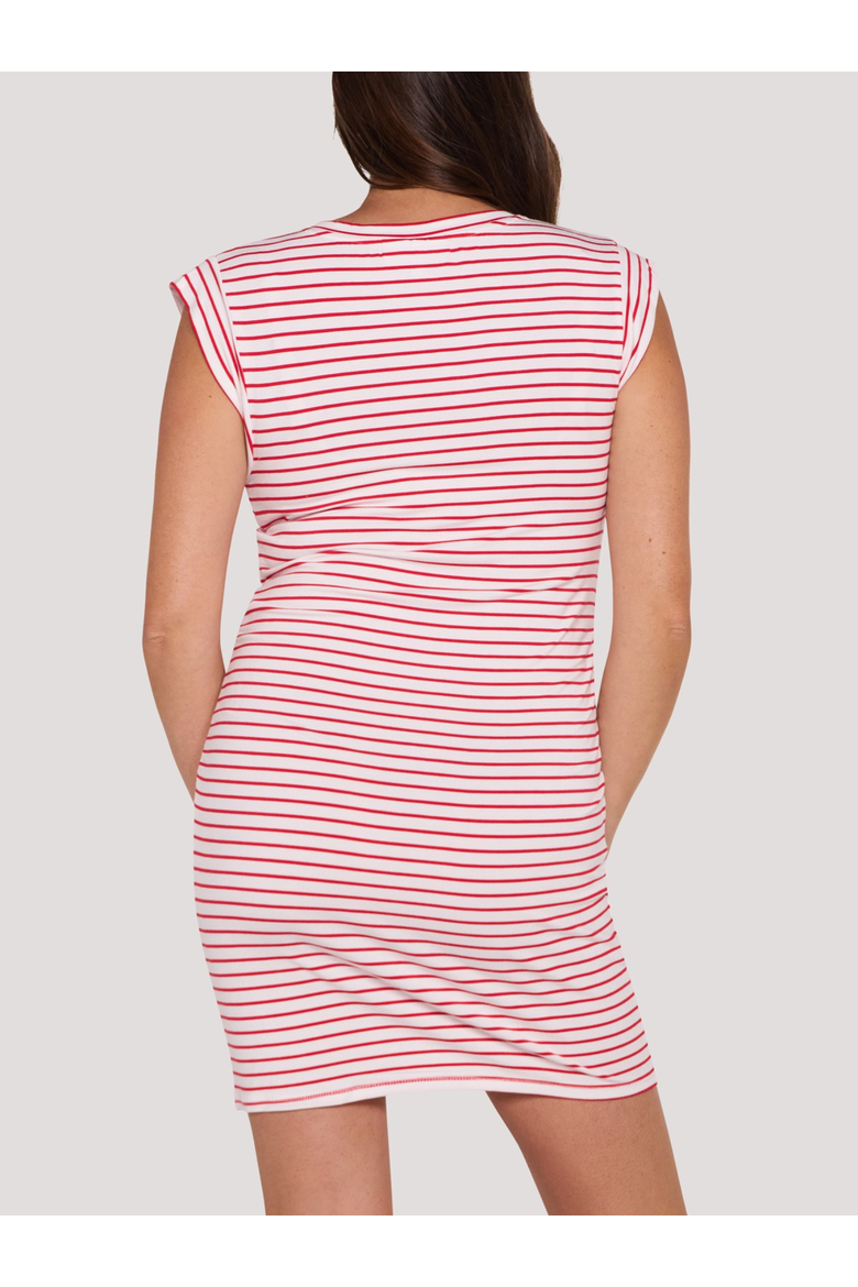 Muscle Sleeve V-Neck Mini Dress, Alternate, color, White & Red Stripe