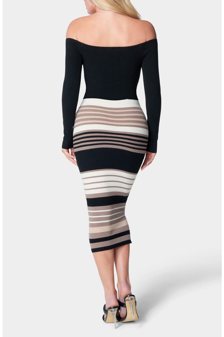 Off the Shoulder Long Sleeve Sweater Dress, Alternate, color, BLACK/ TAN