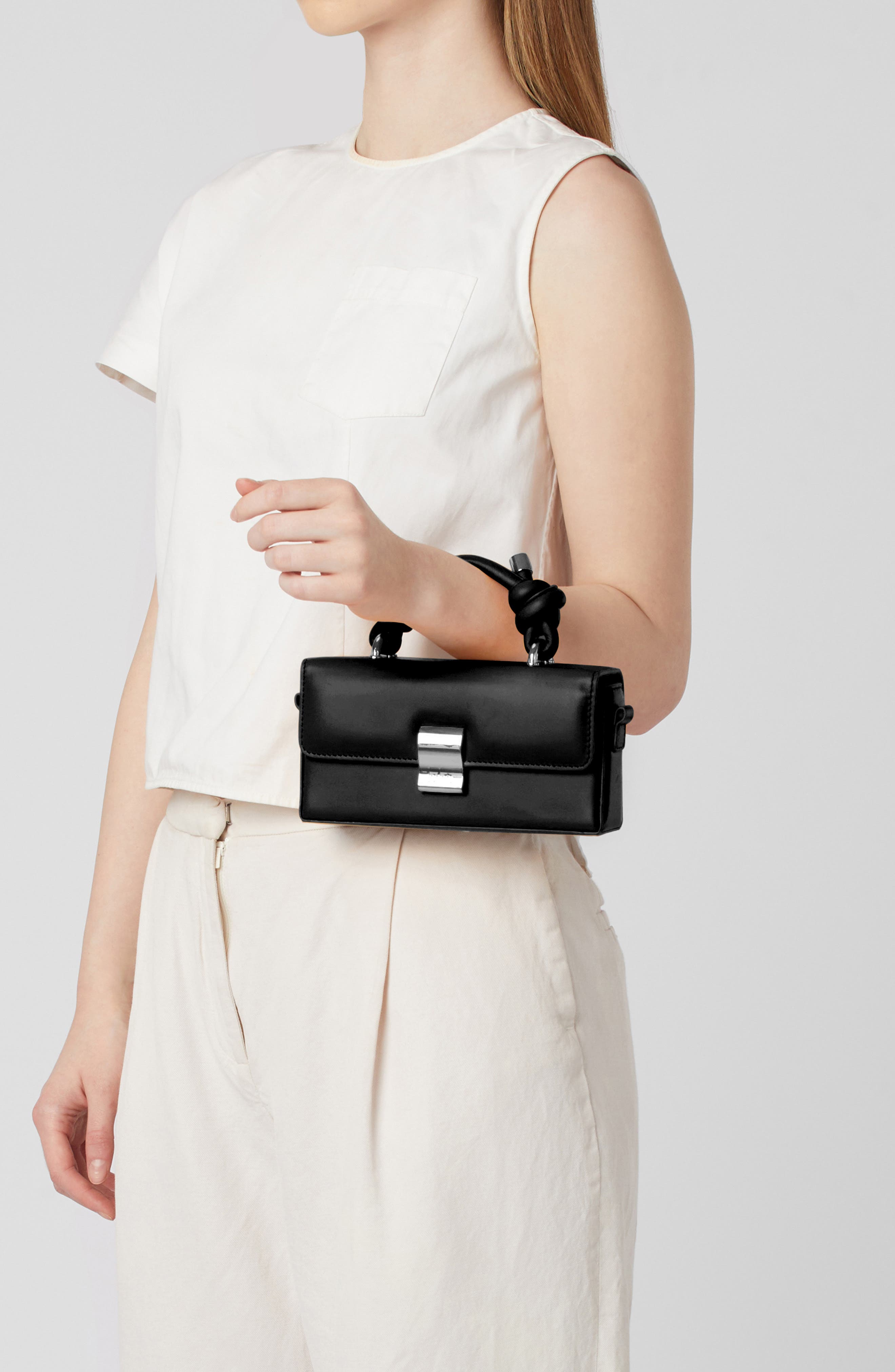 behno Micro Mary Soft Metallic Leather Crossbody Bag, Alternate, color, Black Nappa