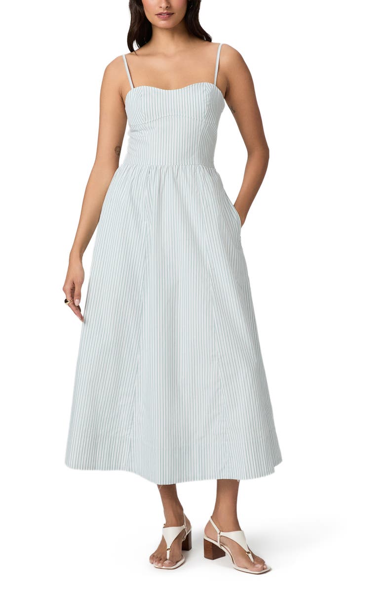 PAIGE Natalee Stripe Sleeveless Midi Dress, Main, color, Surf/White
