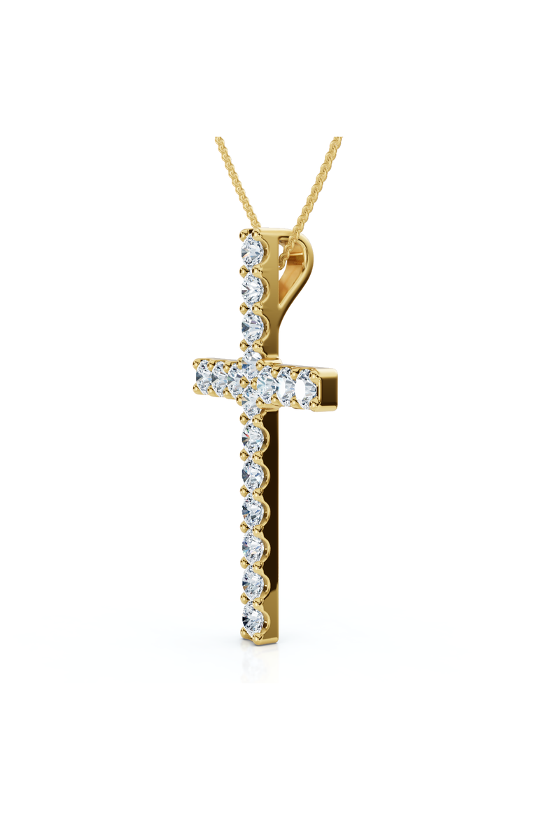 1Ct Diamond Cross Pendant 1 1/4" Tall Womens 14k Gold 18" Necklace Lab Grown, Main, color, 14k Yellow Gold