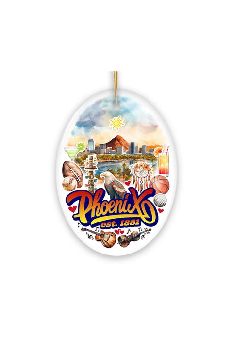 Phoenix 1881 Watercolor Skyline Oval Ceramic Ornament