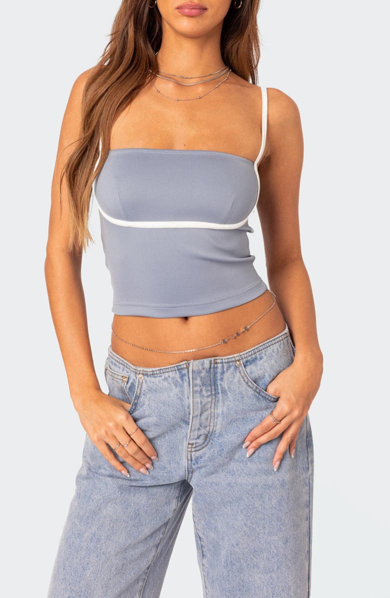 EDIKTED Yang Contrast Strap Crop Camisole, Main, color, Blue-And-White