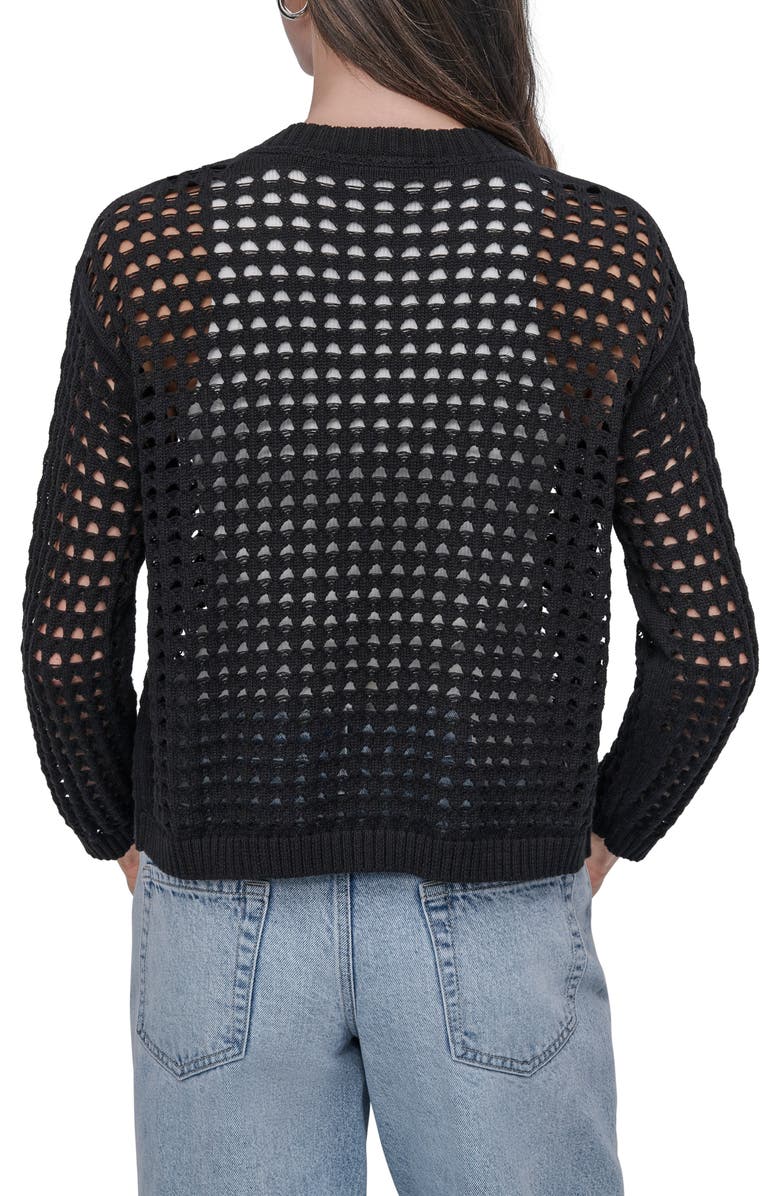 DKNY Jeans Open Stitch Cotton Cardigan, Alternate, color, Black