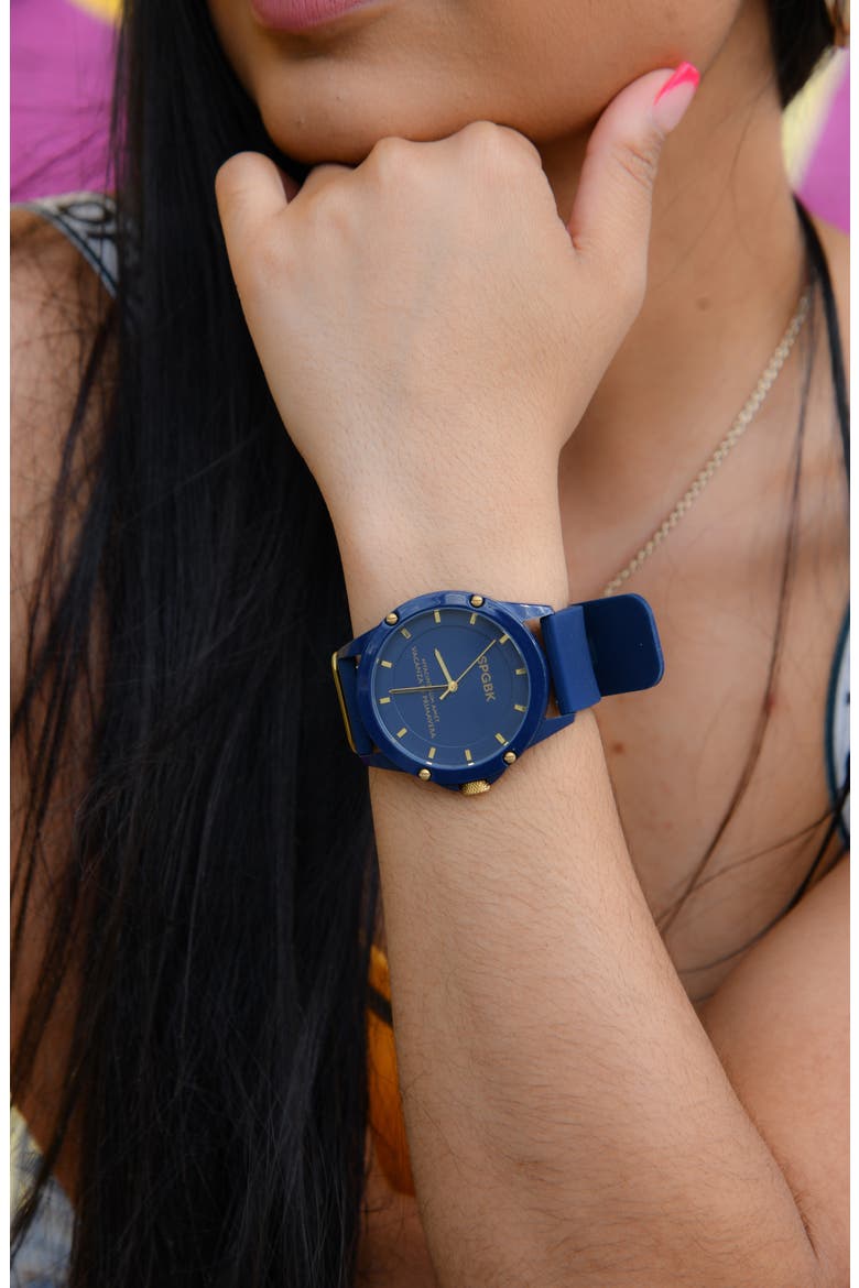 Smith Silicone Strap Watch, 44mm, Alternate, color, NAVY/GOLD