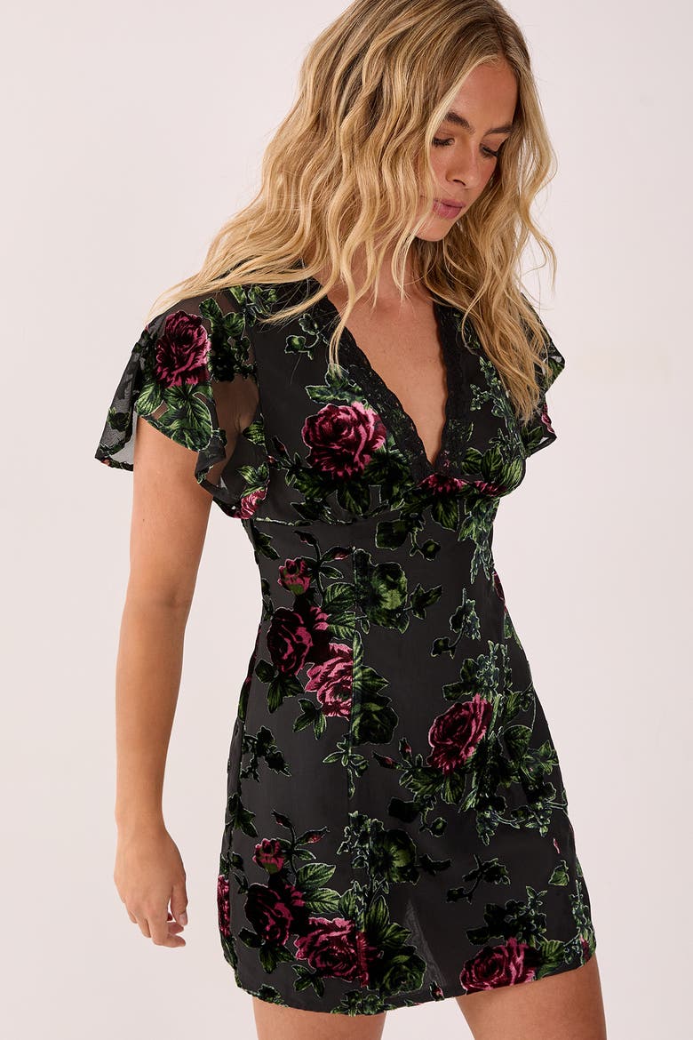 Lace Trim Cut Out Mini Dress, Alternate, color, Green