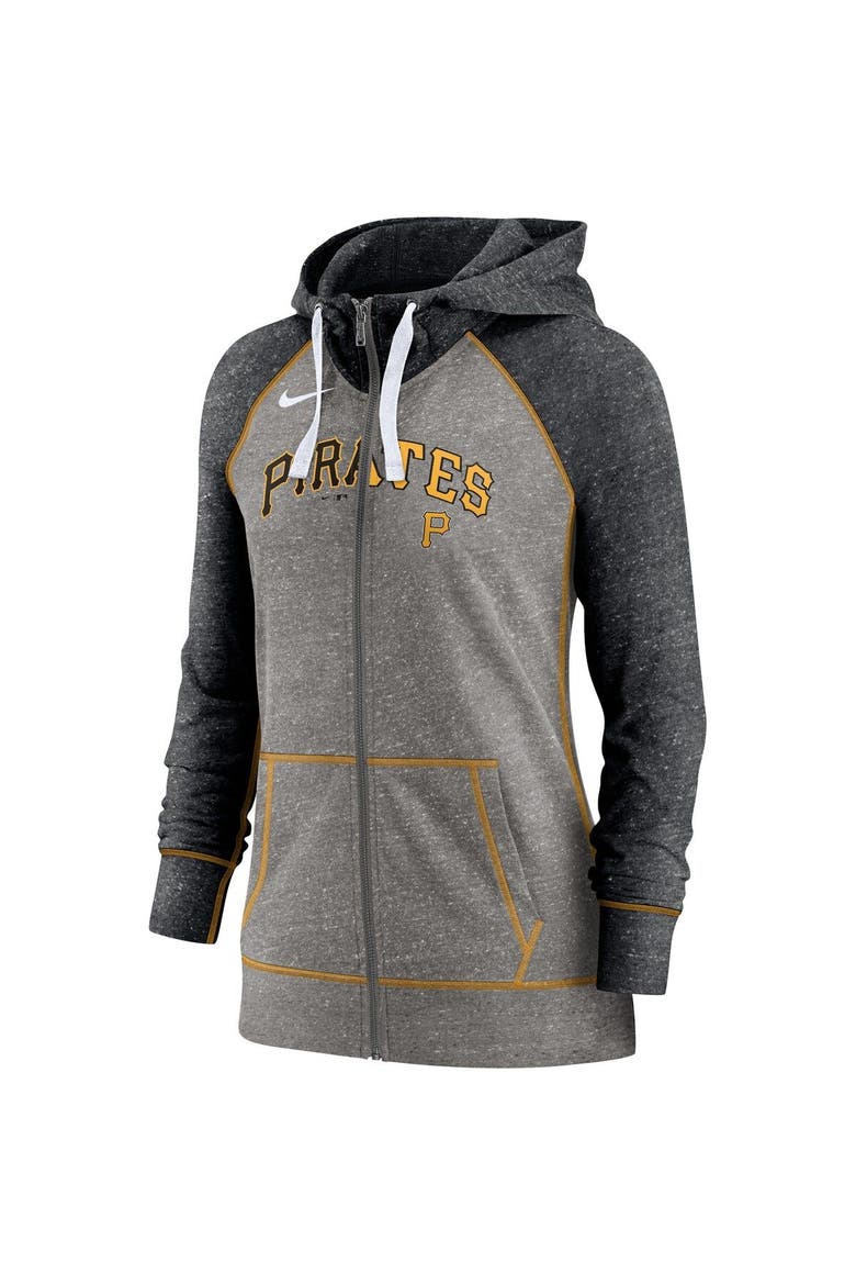 Women's Nike Heather Charcoal/Heather Black Pittsburgh Pirates Split Wordmark Gym Vintage Raglan Lightweight Full-Zip Hoodie, Alternate, color, Heather Charcoal