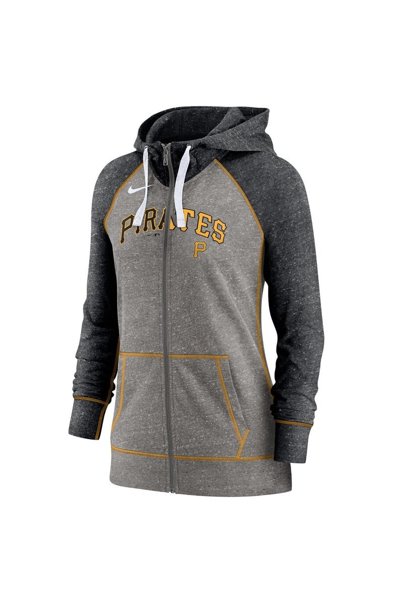 Nike Women's Nike Heather Charcoal/Heather Black Pittsburgh Pirates Split Wordmark Gym Vintage Raglan Lightweight Full-Zip Hoodie, Alternate, color, Heather Charcoal
