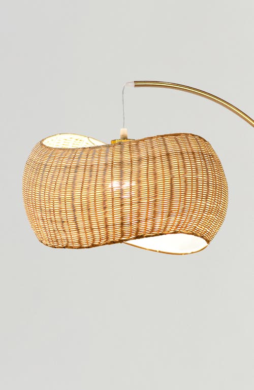 Brightech Wave 81' Pendant Led Unique Arc Floor Lamp With Rattan-style Wicker Shade In Antique Brass