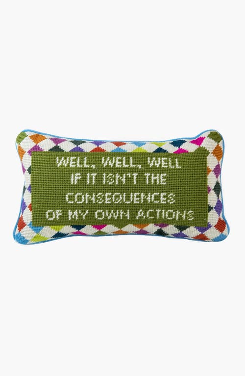 Furbish Well Well Well Needlepoint Pillow In Blue
