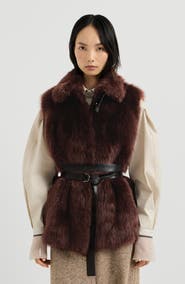 Brunello Cucinelli Lux shearling vest with nappa leather belt and monili