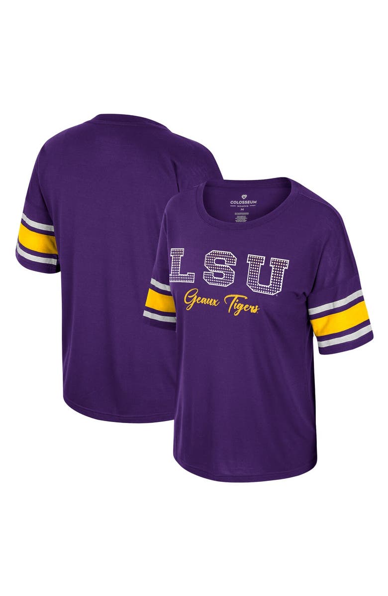 COLOSSEUM Women's Colosseum Purple LSU Tigers I'm Gliding Here Rhinestone T-Shirt, Main, color, 