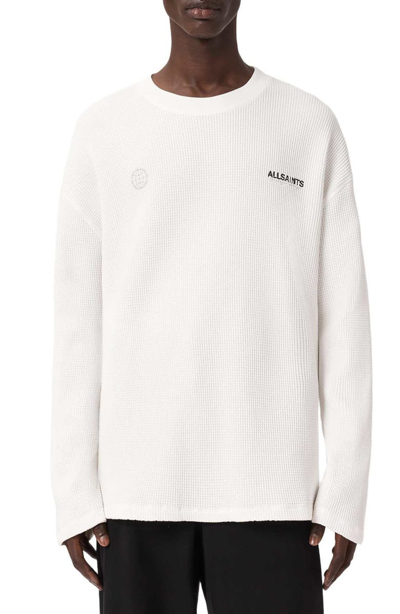 AllSaints Emblem Logo Waffle Stitch Graphic Sweatshirt, Main, color, Cottage White