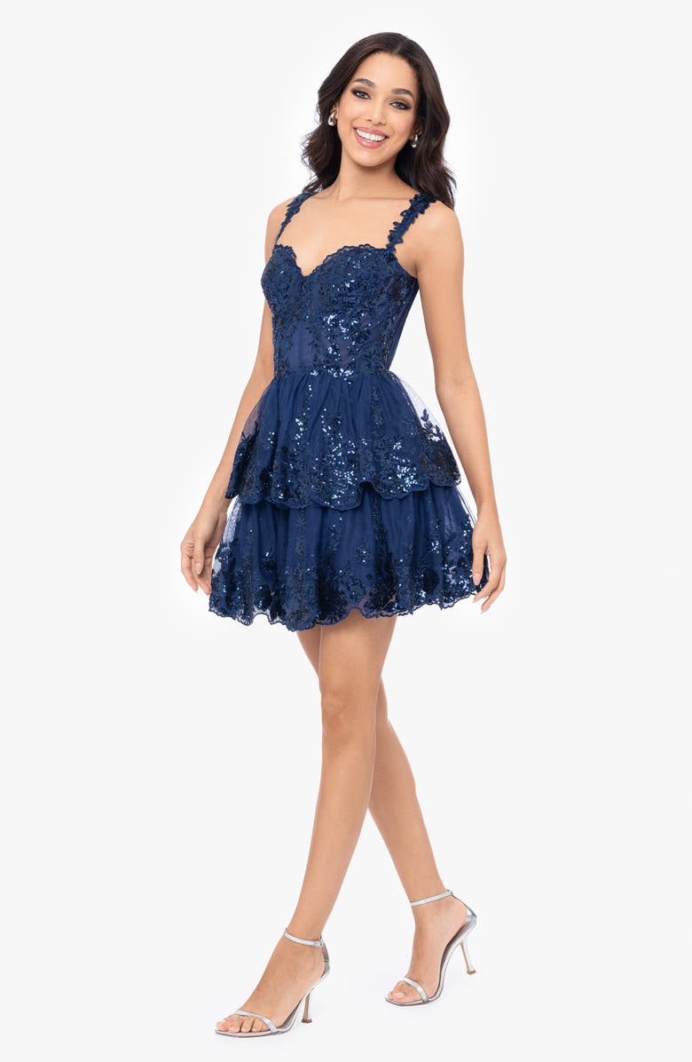 Blondie Nites Sequin Lace Minidress, Alternate, color, Navy