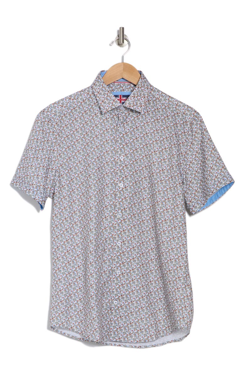 SOUL OF LONDON Short Sleeve Stretch Button-Up Sport Shirt, Alternate, color, Blue/ Green/ White Multi