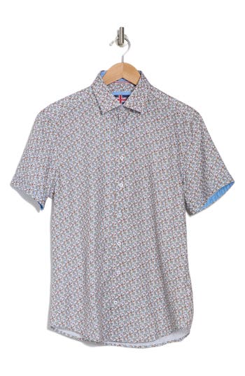 Soul Of London Short Sleeve Stretch Button-up Sport Shirt In Blue/green/white Multi