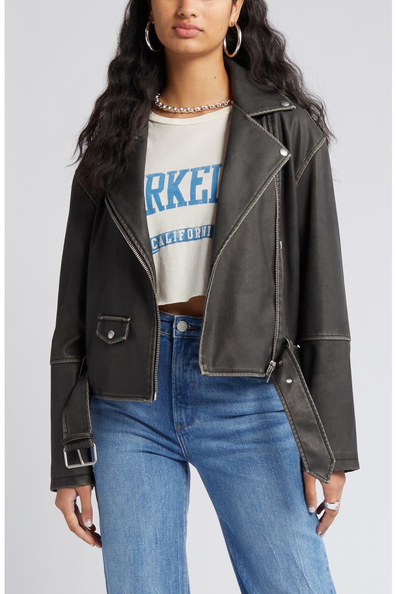 Distressed Belted Faux Leather Moto Jacket, Alternate, color, A-LIST