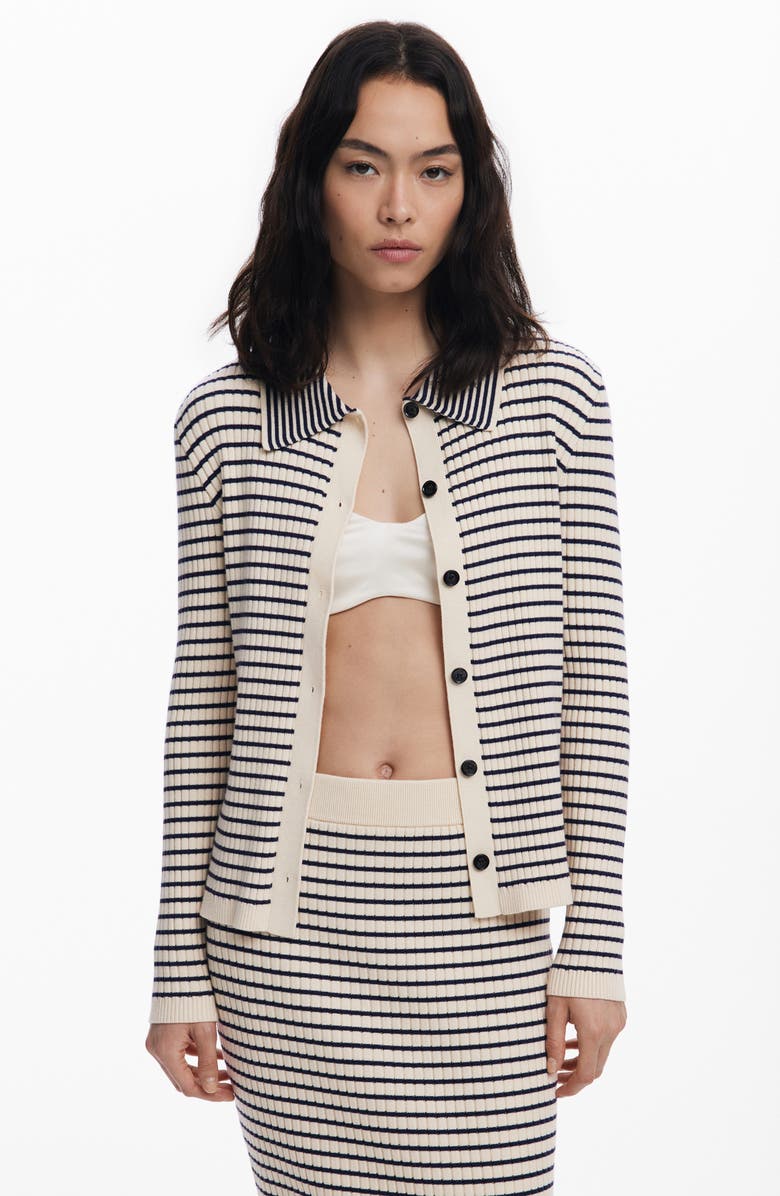 Desigual Stripe Rib Midi Sweater Skirt, Alternate, color, Light Beige