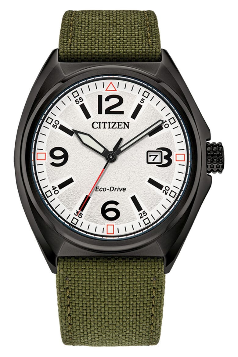 Eco-Drive Nylon Strap Watch, 40mm x 10mm, Main, color, GREEN