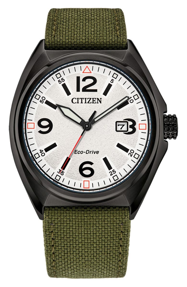 Citizen Eco-Drive Nylon Strap Watch, 40mm x 10mm, Main, color, Green