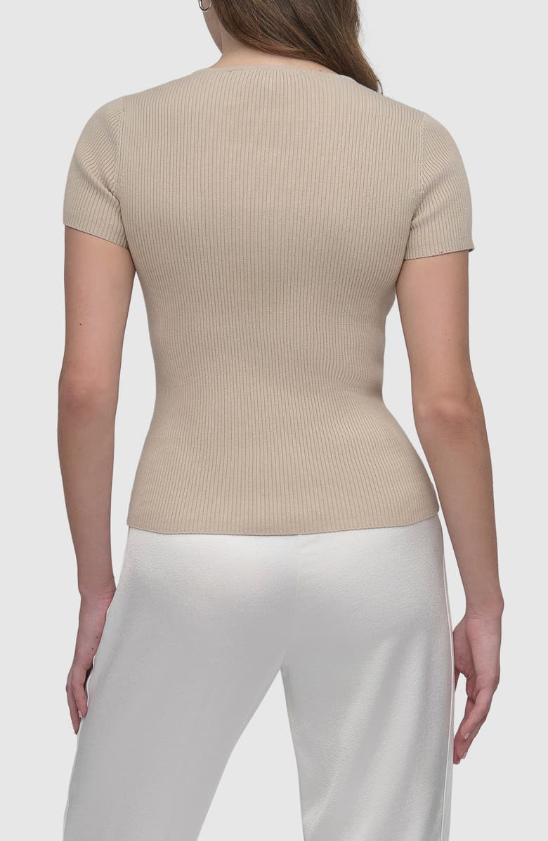 DKNY Square Neck Short Sleeve Cotton Blend Sweater, Alternate, color, Pebble