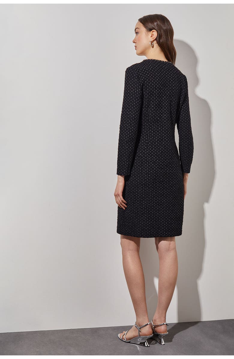 Ming Wang Chain Trim Textured Knit Sheath Dress, Alternate, color, Black/Granite