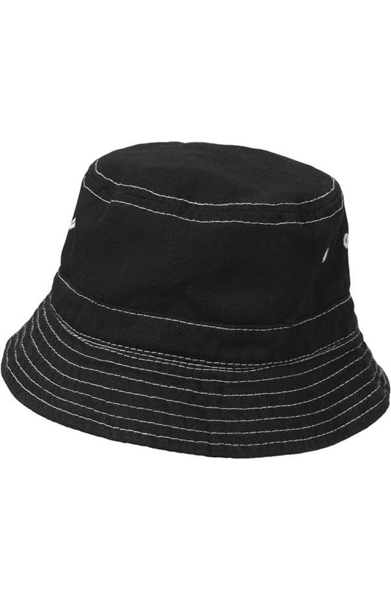 City Threads USA-Made Unisex UPF 50+ 100% Cotton Twill Wharf-Style Bucket Hat, Main, color, Black W/ White Stitch
