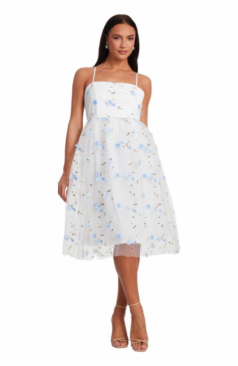 Embroidered Mesh Floral Midi Dress