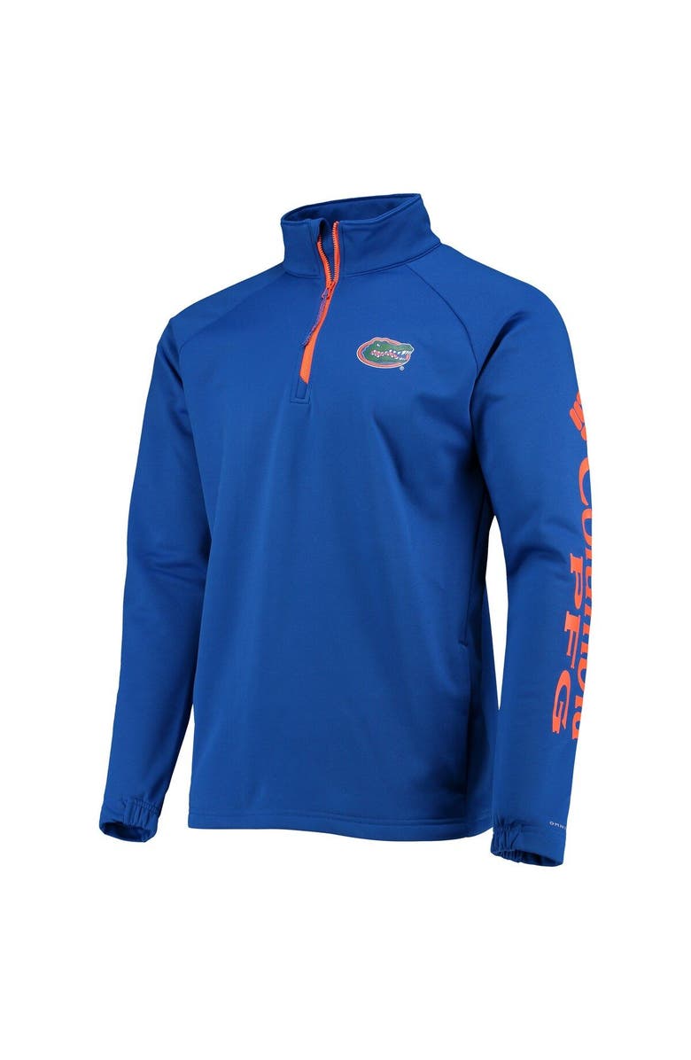 Columbia Men's Columbia Royal Florida Gators Terminal Tackle Fleece Raglan Omni-Shade Quarter-Zip Jacket, Alternate, color,