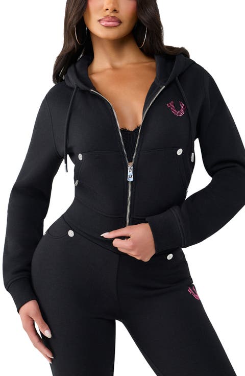 Crystal Logo Shrunken Full Zip Hoodie