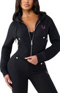True Religion Crystal Logo Shrunken Full Zip Hoodie