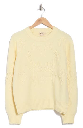 Elie Elie Tahari Floral Embroidered Crewneck Sweater In Yellow