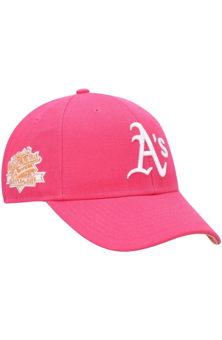 '47 Men's '47 Magenta Oakland Athletics 1989 World Series Mango Undervisor MVP Snapback Hat, Main, color, 