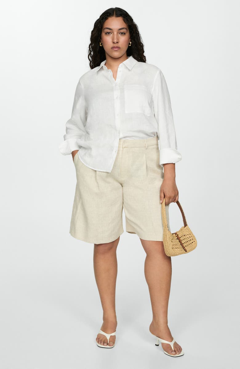 MANGO Linen Button-Up Shirt, Alternate, color,
