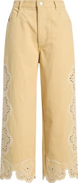 A.REN Jules Eyelet Embroidered Mid Rise Crop Straight Leg Pants