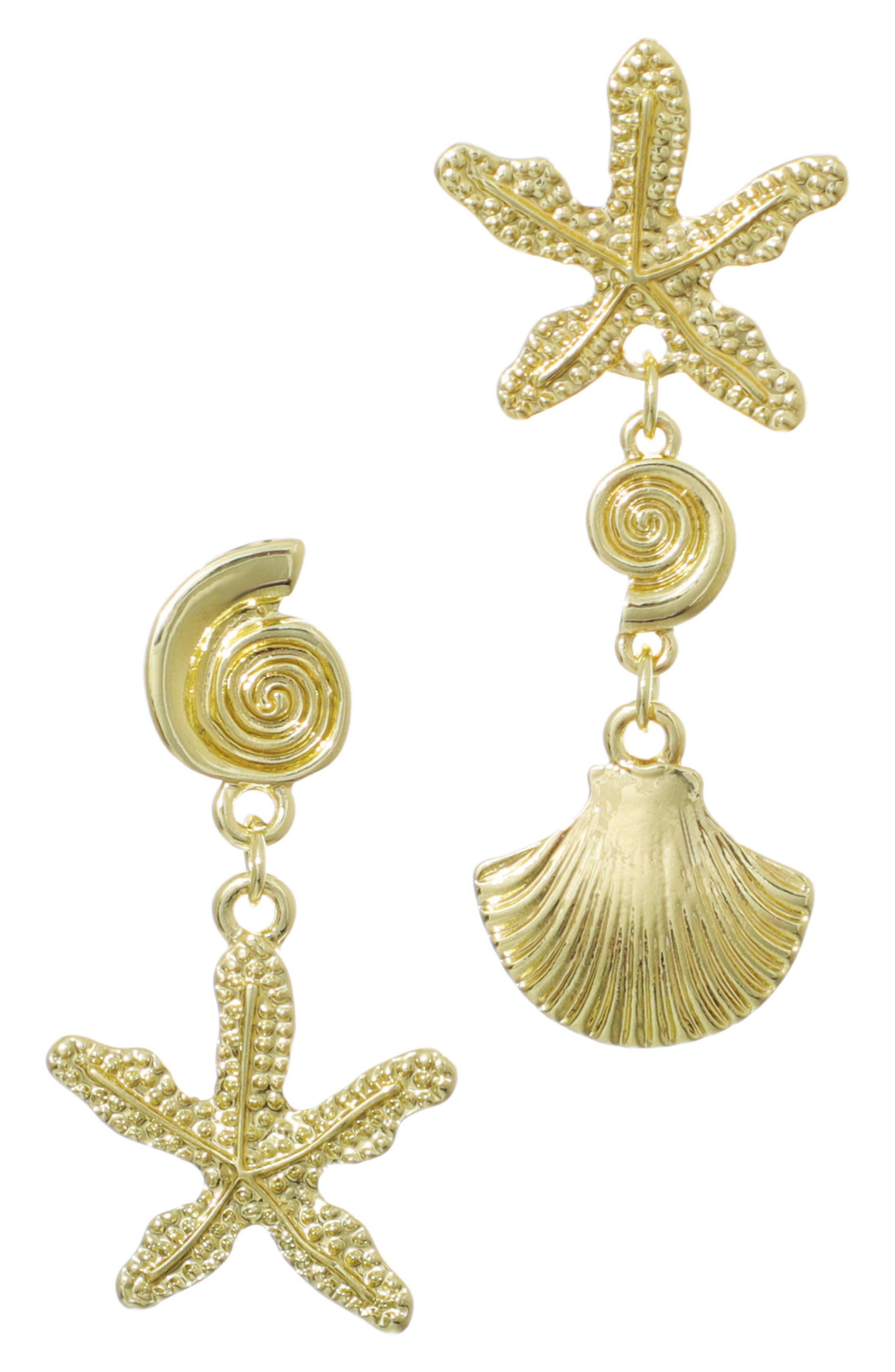 Adornia Starfish & Shell Mismatched Drop Earrings