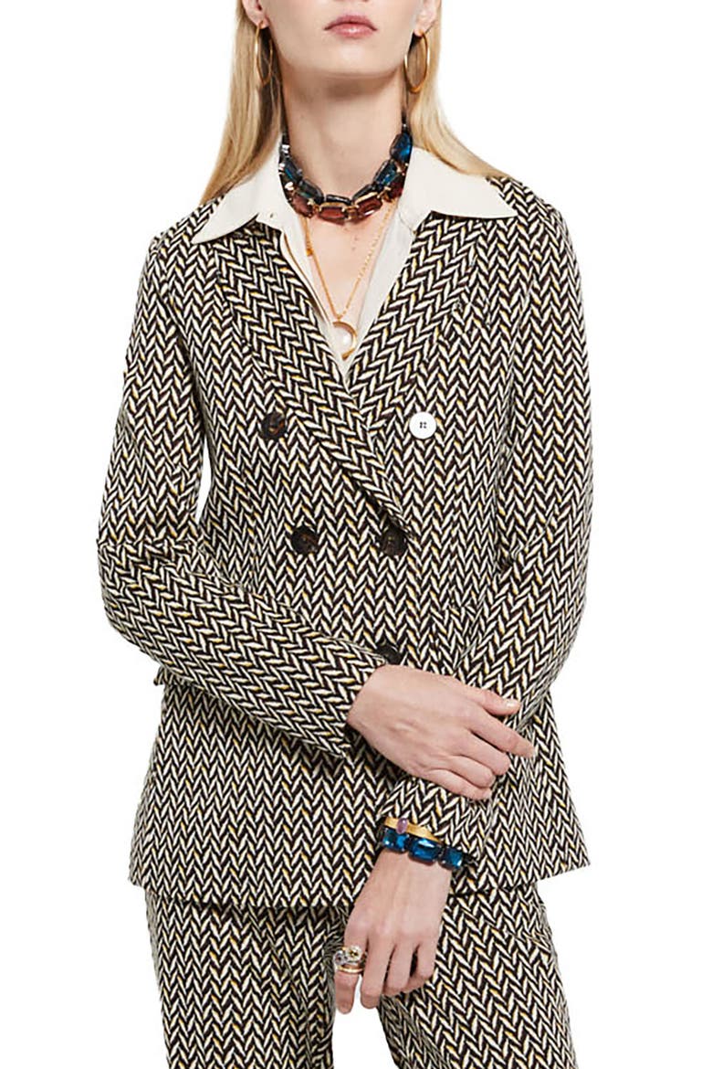 Printed Double Breasted Blazer, Main, color, Ecru